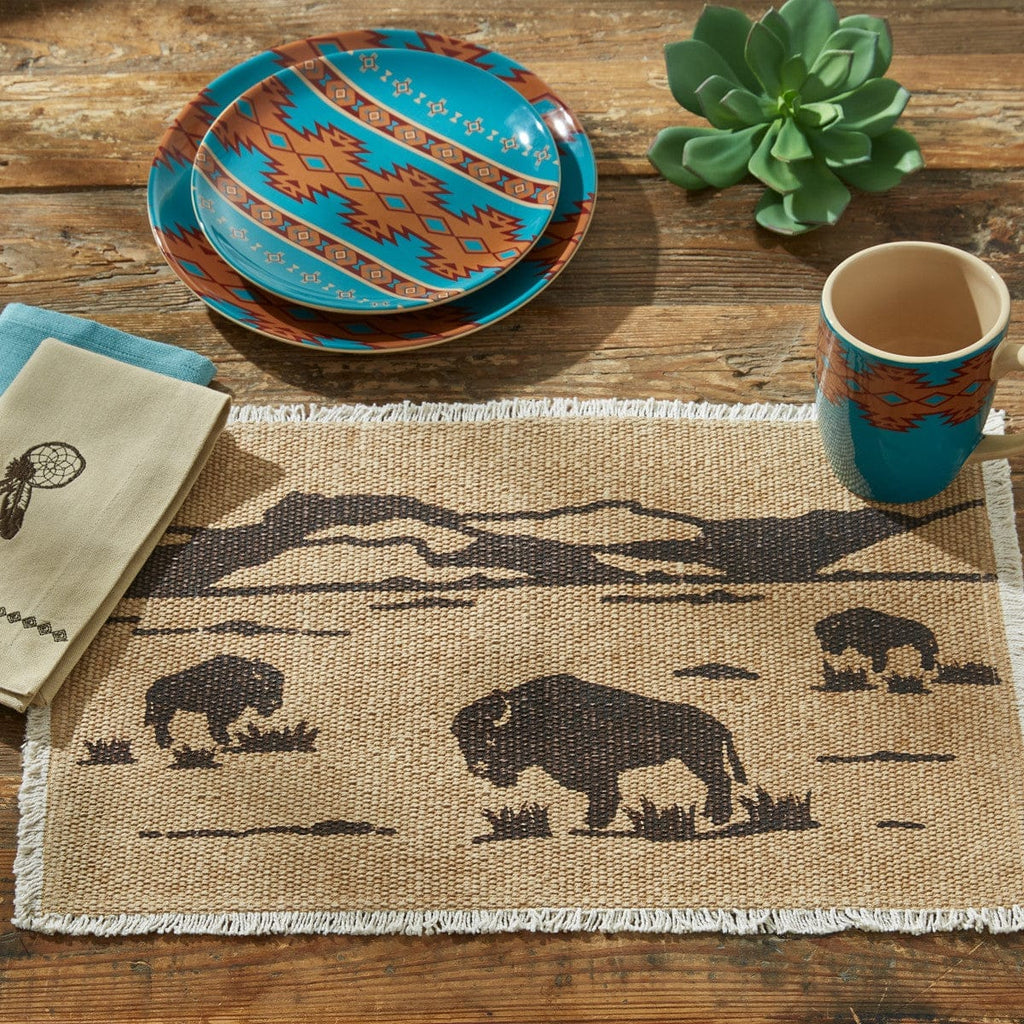Rustic Buffalo woven placemats with frayed edges. Set of 4. Your Western Decor