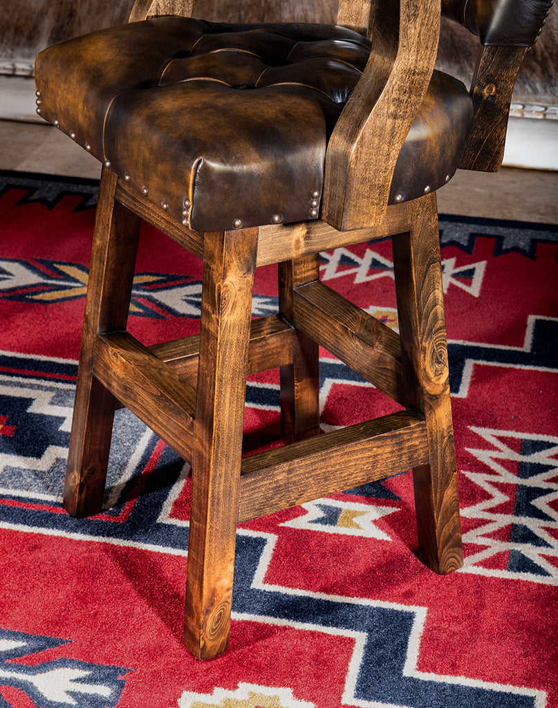 Burnished Brown Leather Western Barstool - American made western bar furniture - Your Western Decor