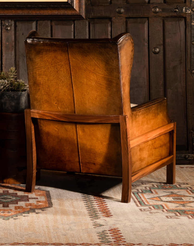 Burnished Leather Chair w/ Shearling Seat chair back - Your Western Decor