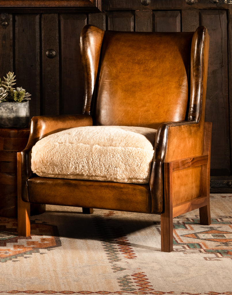 American made Burnished Leather Chair w/ Shearling Seat - Your Western Decor