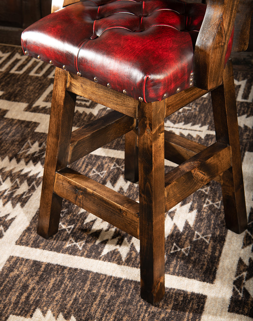 Burnished Red Leather Western Barstool tufted set - made in the USA - Your Western Decor