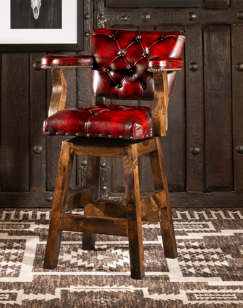 Burnished Red Leather Western Barstool made in the USA - Your Western Decor