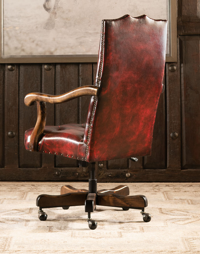 Burnished Red Leather Tufted Office Chair back - Your Western Decor