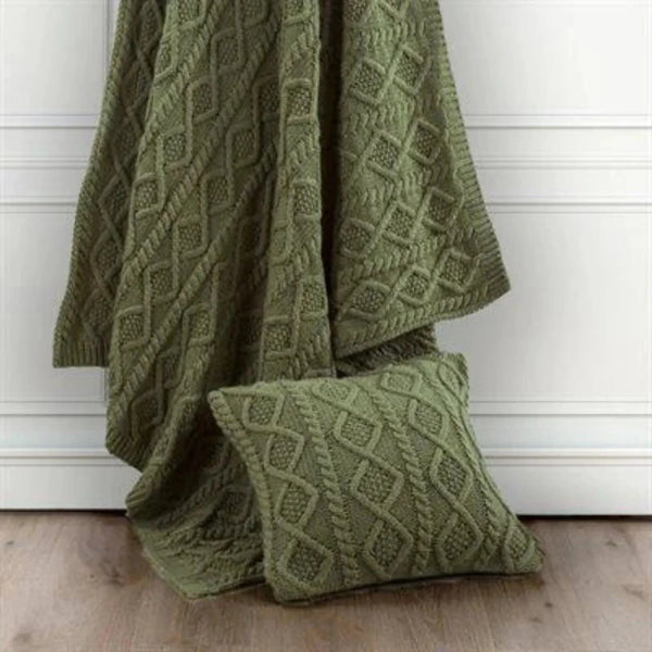 Threshold X Studio McGee Twisted Cable Knit Throw Blanket - 50x60 - Green & Cream - 100% Recycled Polyester