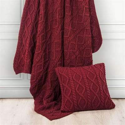 Red cable knit throw pillow and throw blanket. Your Western Decor