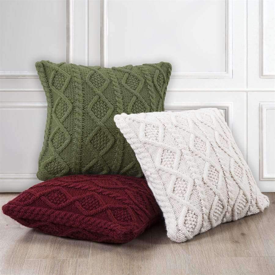 Knit accent pillows in sage, red or cream. 18" x 18". Your Western Decor