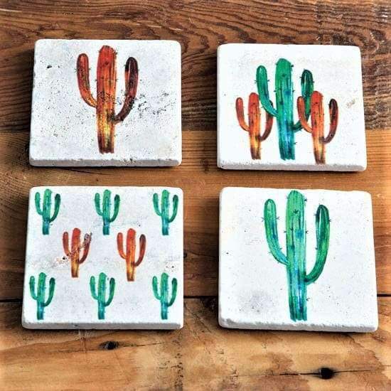 Colorful travertine cactus coaster set - Your Western Decor