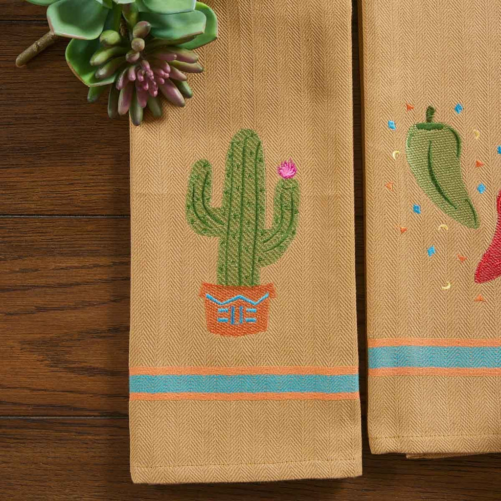 Embroidered Cactus Kitchen Towels - Your Western Decor