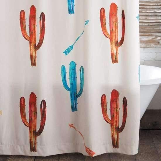 Colorful cactus print on white shower curtain. Your Western Decor