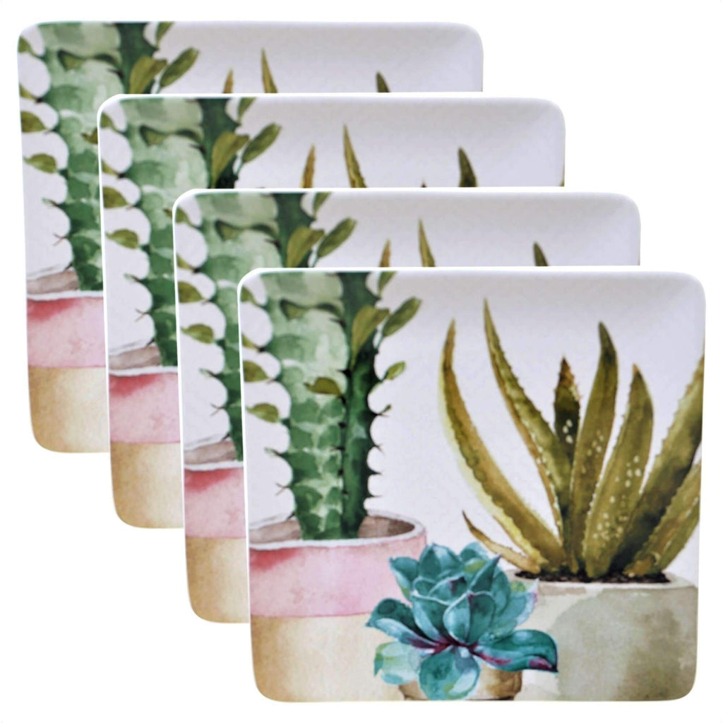 Succulent and cactus houseplant painted square dinner plates. Your Western Decor