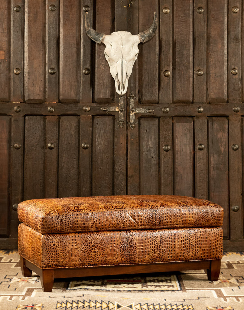 Caden Croc Leather Ottoman made in the USA - Your Western Decor