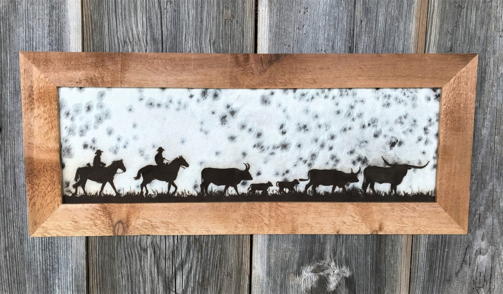 Laser Engraved Cowhide Art - Cattle Drive - Made in the USA - Your Western Decor