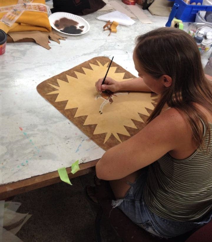 Cayuse leather pillow front being hand painted - Made in the USA - Your Western Decor