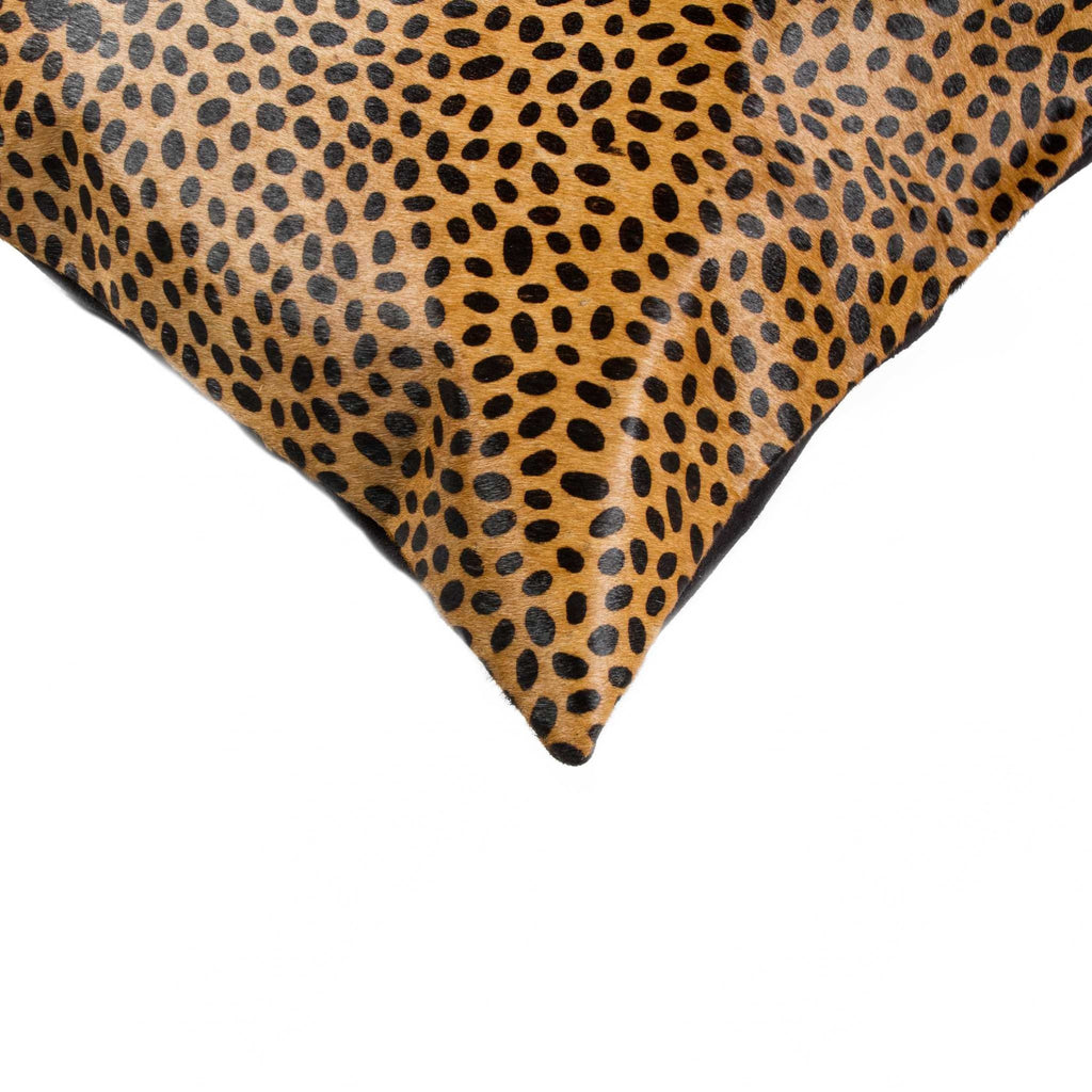 Cheetah print cowhide throw pillow corner detail - Your Western Decor