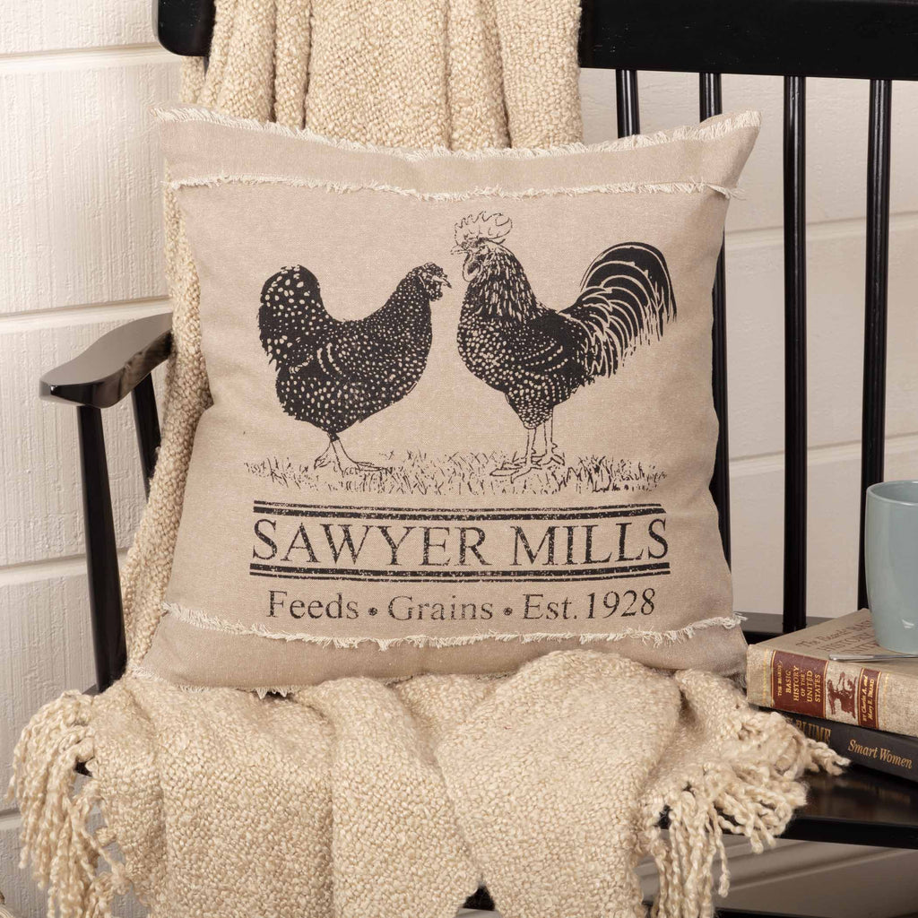 Sawyer Mill Charcoal Chickens Pillow - Your Western Decor