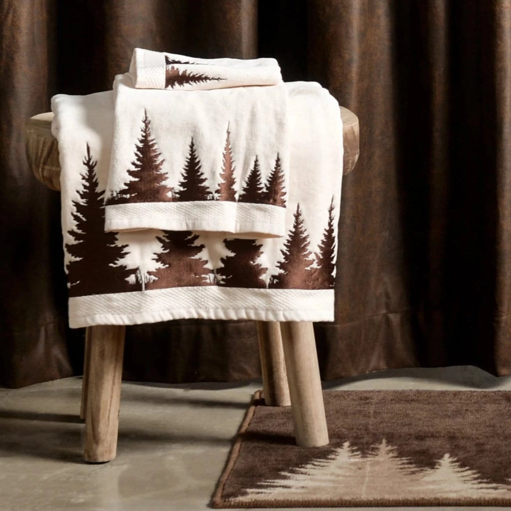 Pine tree embroidered bathroom towels set - Your Western Decor