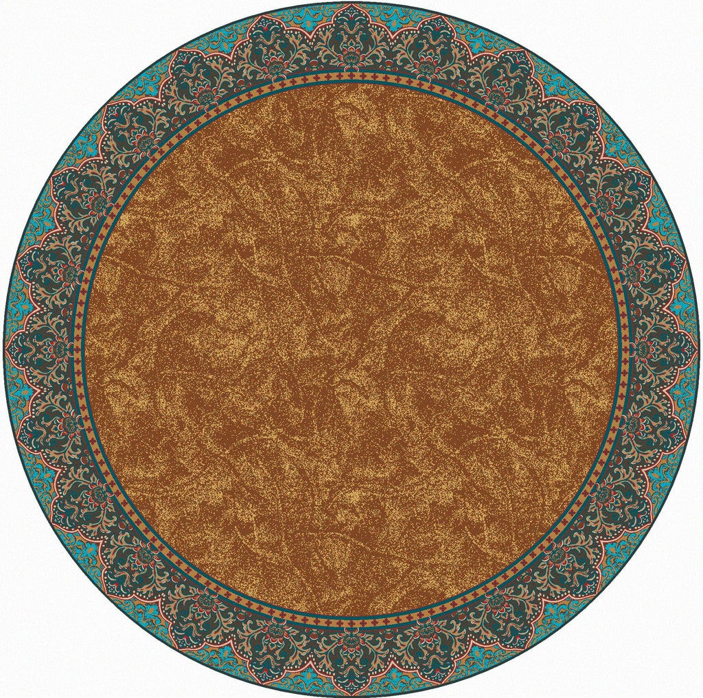 Cognac & Turquoise Elegant Western Round Area Rug made in the USA - Your Western Decor