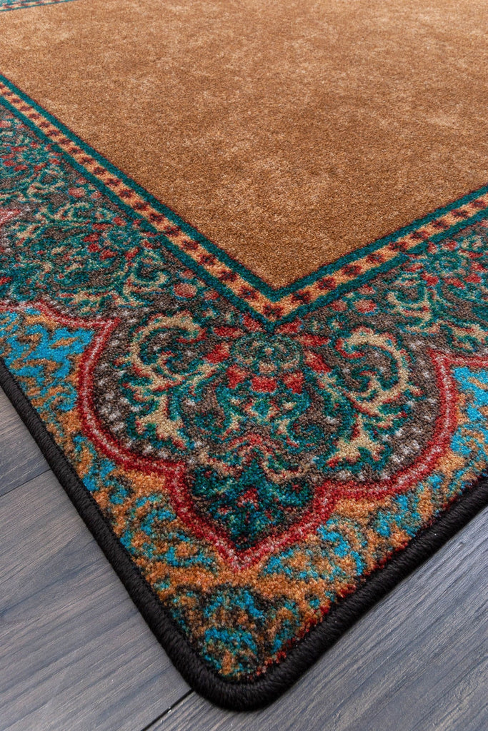 Cognac & Turquoise Elegant Western Rug detail made in the USA - Your Western Decor