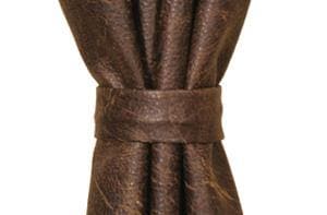 Colt Coffee distressed faux leather curtain tie backs. Made in the USA. Your Western Decor