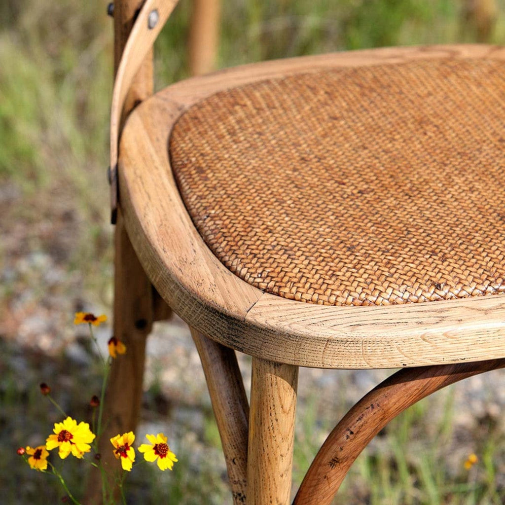 Oak Cross Back Counter Chair cushion seat detail - Your Western Decor