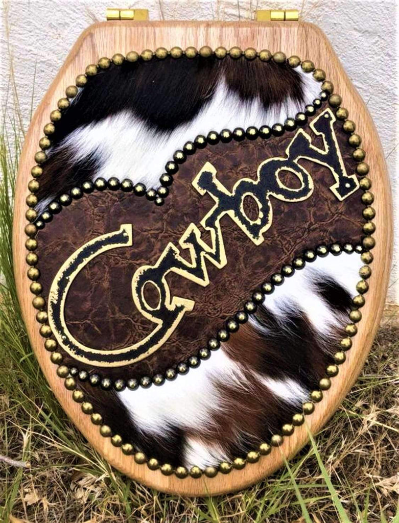 Cowboy, cowhide & Leather toilet seat - made in the USA - Your Western Decor