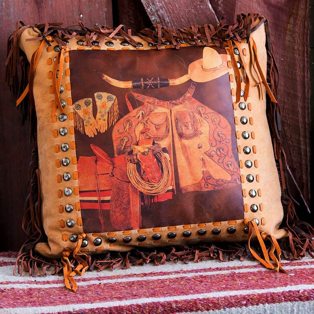 Cowboy Gear Western Leather Throw Pillow - Made in the USA - Your Western Decor