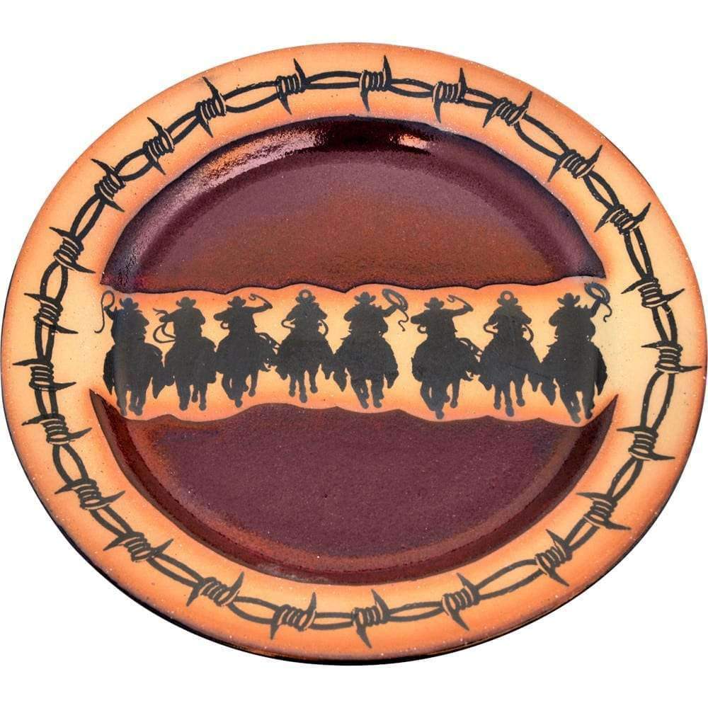 cowboys and barbed wire pottery serving platter. Made in the USA. Your Western Decor