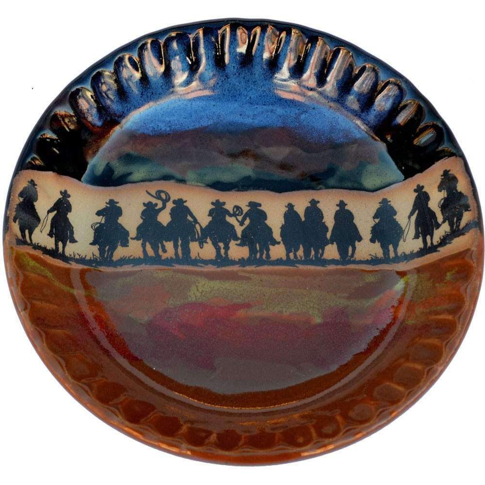 Cowboy Posse Western Fluted Pie Pan, handmade pottery