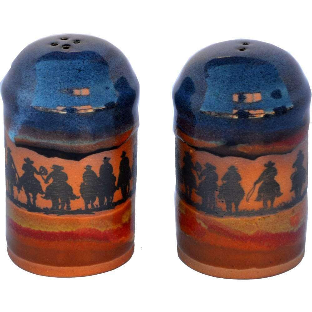 Cowboy Posse Western Pottery Salt Pepper Shaker Set