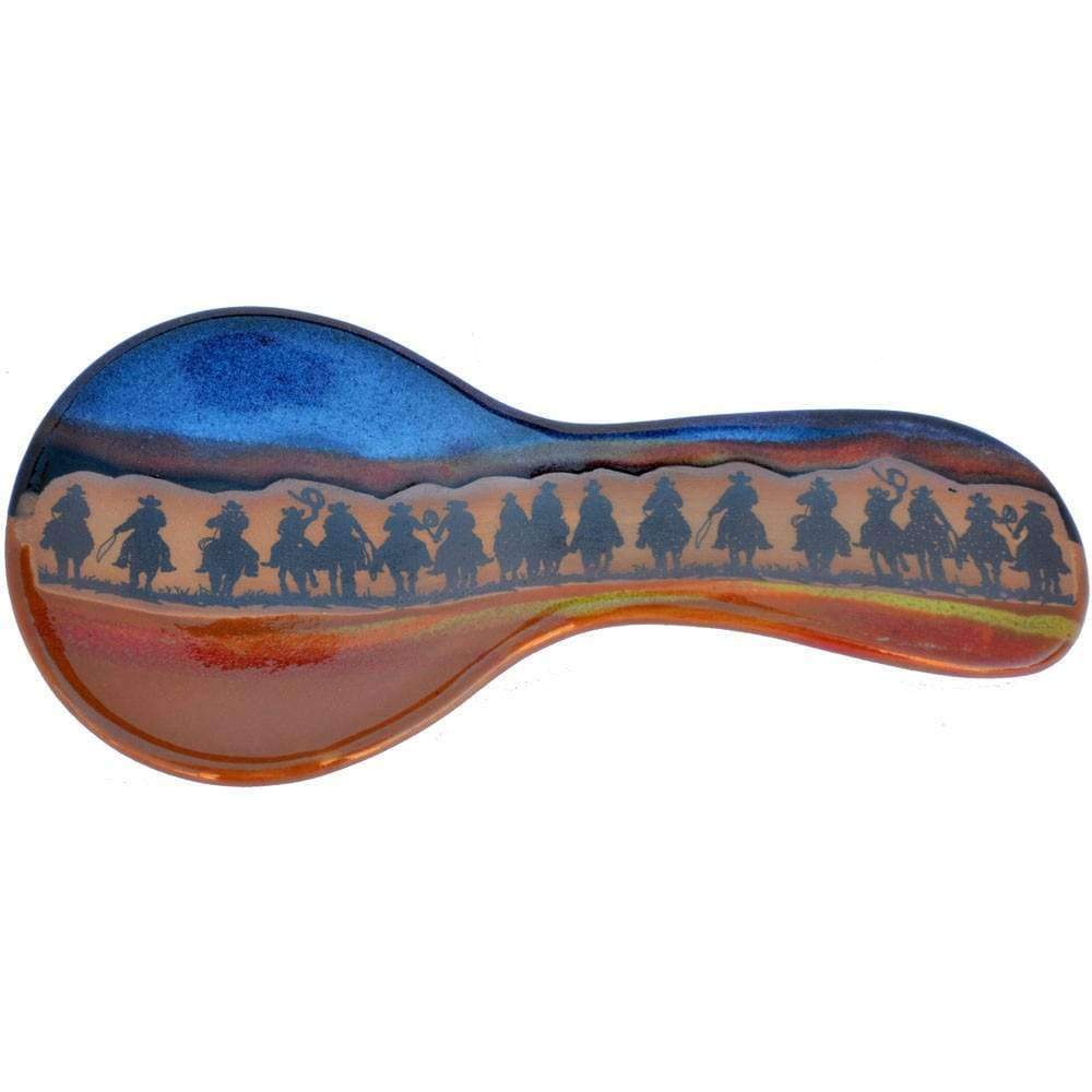 cowboy posse handmade, glazed pottery spoon rest. Made in the USA. Your Western Decor