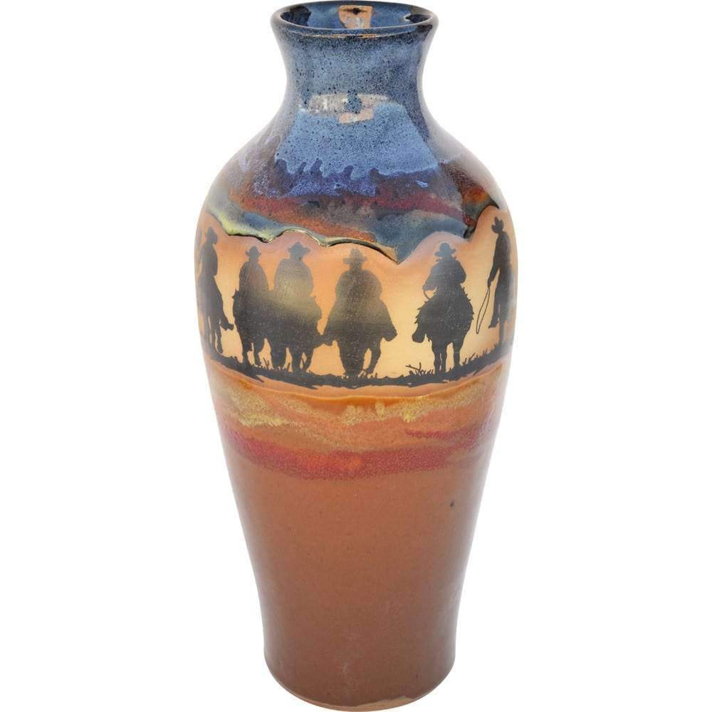 Cowboy Posse Western Vase, handmade pottery