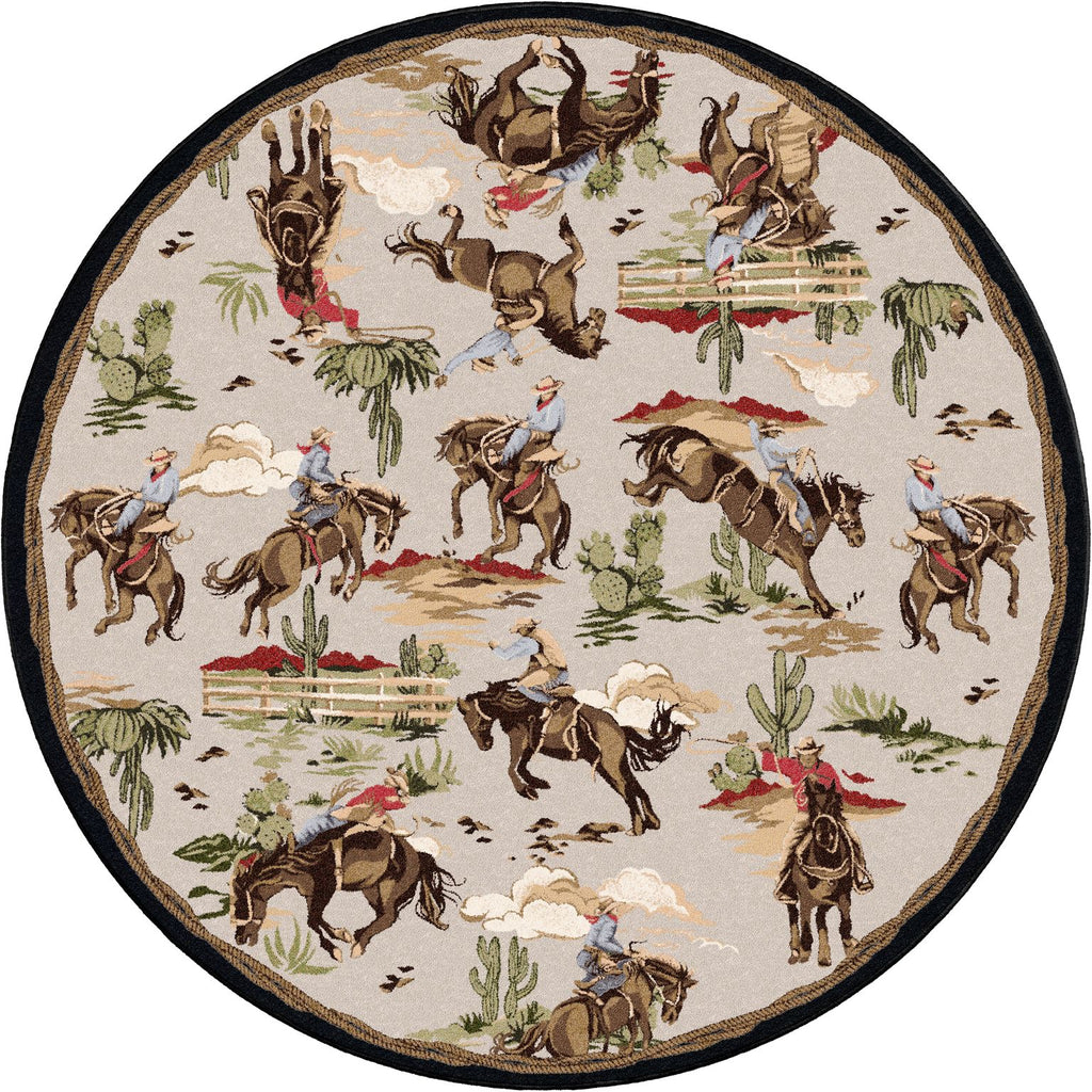 Cowboys & Broncs Round Western Area Rug made in the USA - Your Western Decor