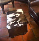 Custom made Leather and cowhide western ottoman. Made in the USA