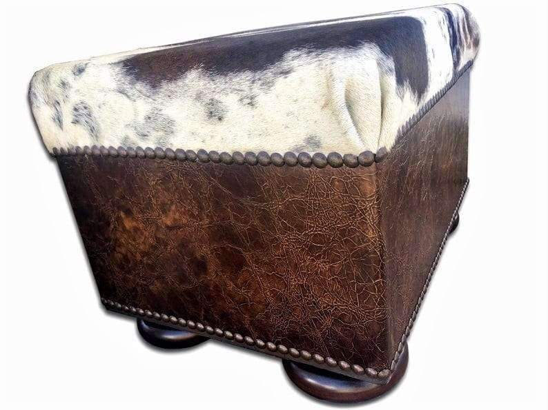 Leather and cowhide western ottoman. Made in the USA. Your Western Decor