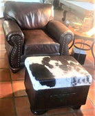 Leather and cowhide western ottoman - Made in the USA 