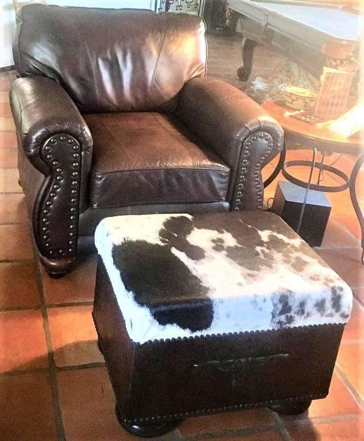 Leather and cowhide western ottoman - Made in the USA 