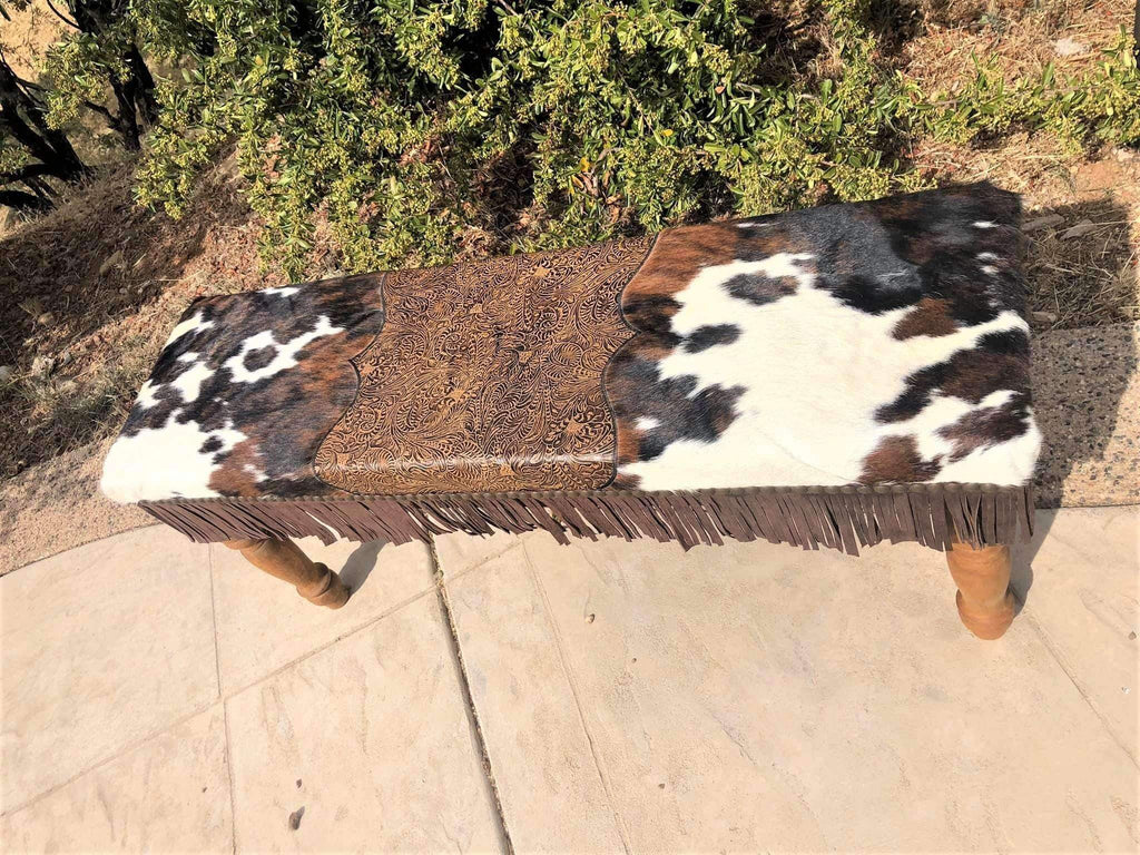 cowhide and leather western bench - Your Western Decor