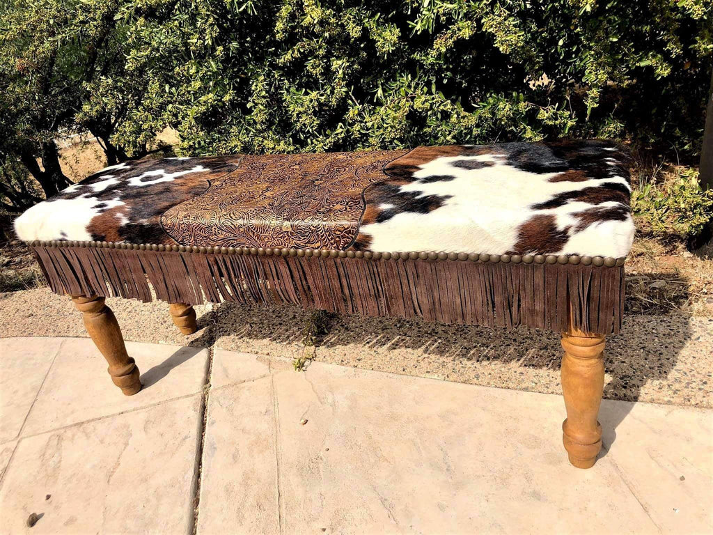 cowhide and leather western bench - Your Western Decor, LLC