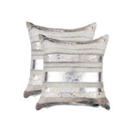 luxury cowhide pillow set in grey and white cowhide with silver metallic stips 