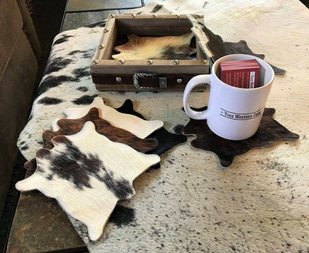Cowhide coasters set. Made in the USA. Your Western Decor.