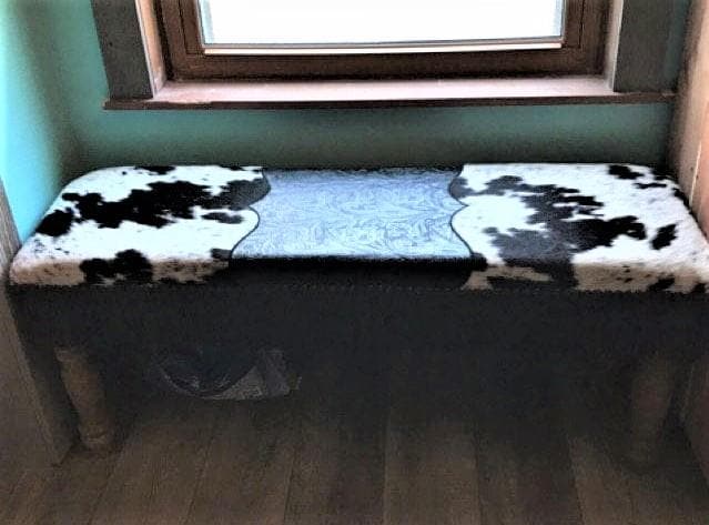 black and white cowhide and black embossed leather western bench - Your Western Decor, LLC