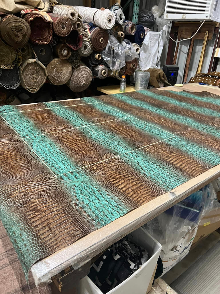 Croc Turquoise Spine Embossed Leather - Upholstery Leather - Your Western Decor