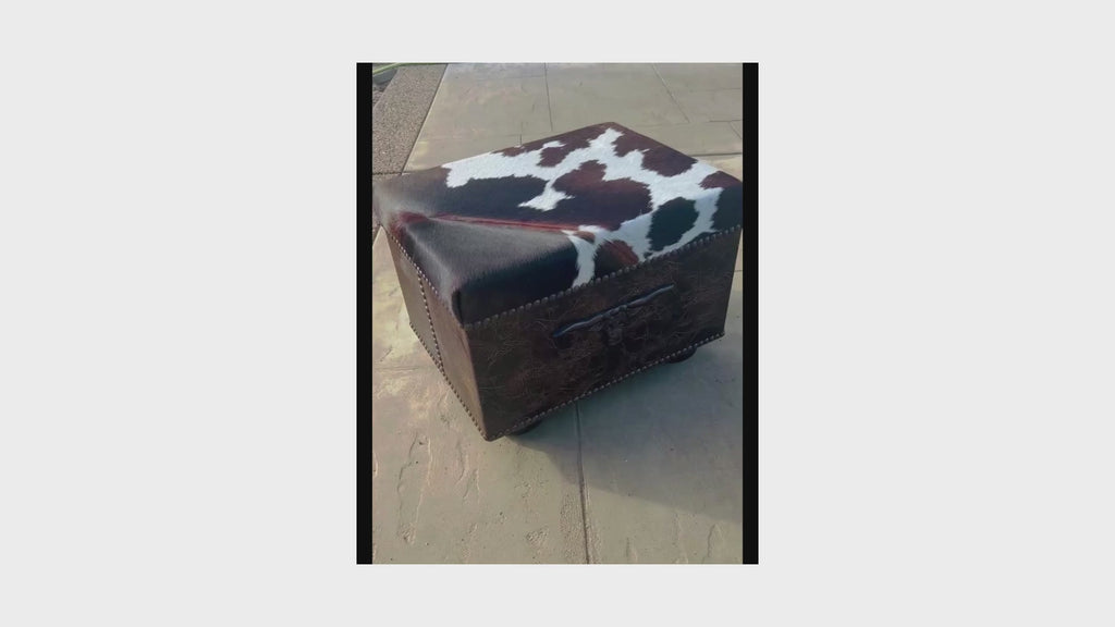Video of custom made longhorn cowhide and leather ottoman - Made in the USA - Your Western Decor