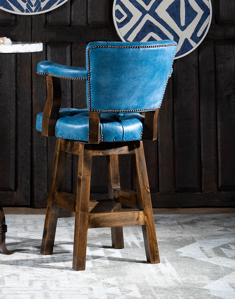 Denim Blue Leather Western Bar Chair made in the USA - Your Western Decor