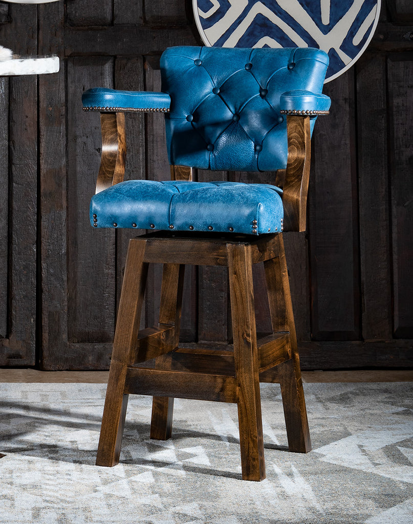 Denim Blue Leather Western Counter Chair made in the USA - Your Western Decor