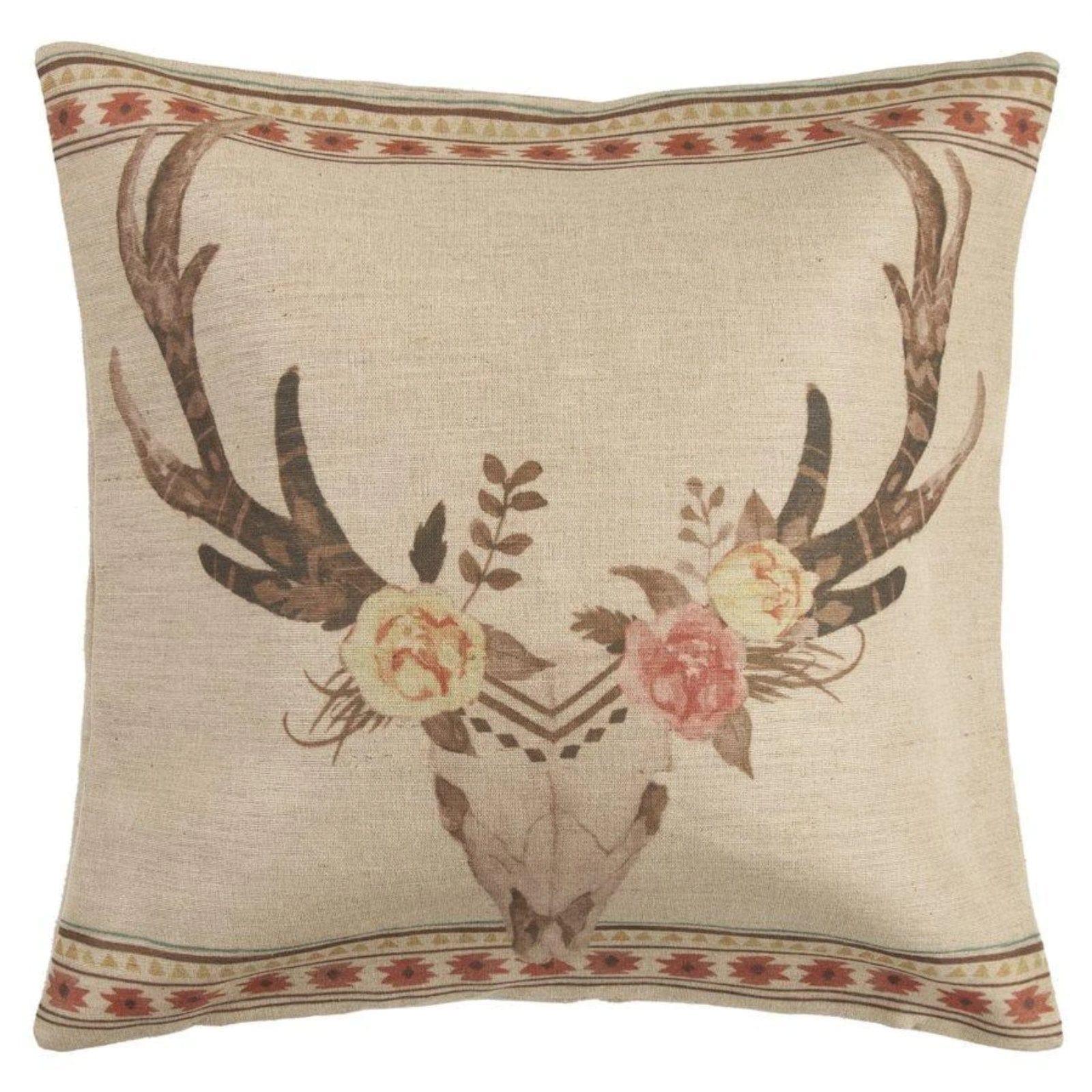 Desert Skull Flower Burlap Throw Pillow from HiEnd Accents