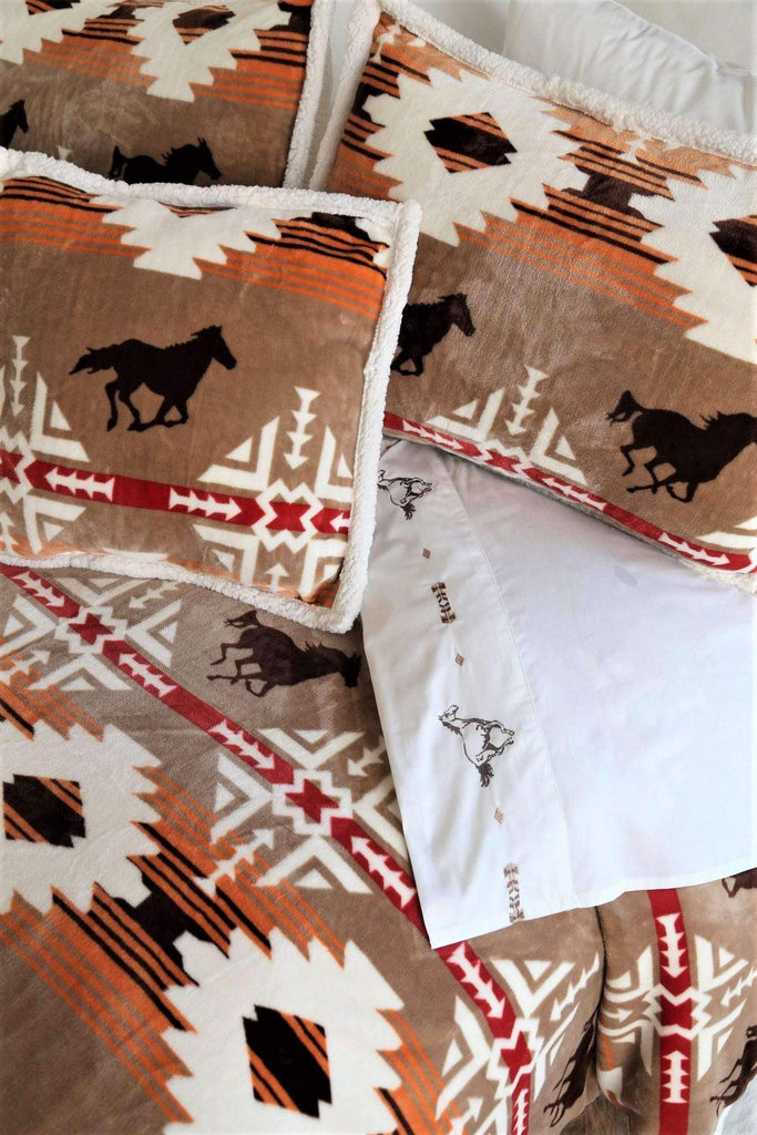 Southwestern sherpa bedding set with horses - Your Western Decor