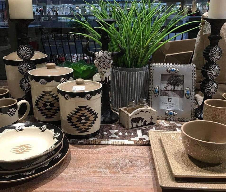 taupe dinnerware set and black diamond dinnerware and canisters