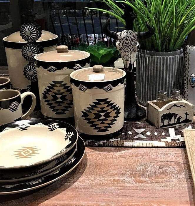 Black Diamond and tan Southwestern Dinnerware & Canisters. Your Western Decor.
