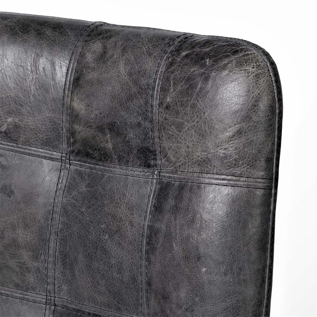 Distressed Black Leather Dining Chair Leather Detail - Your Western Decor